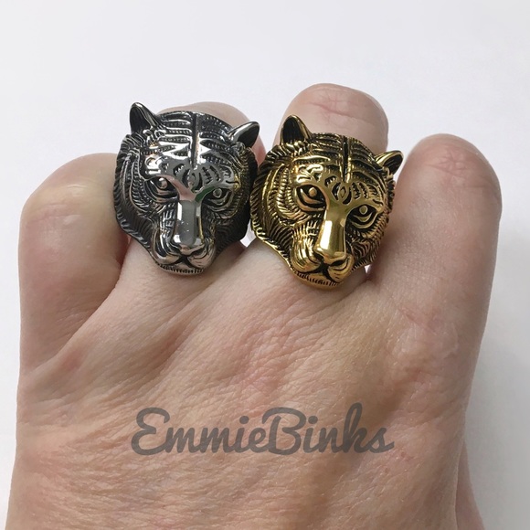 New FP Gold Plated Tiger Statement Ring ~ Silver or Bronze Clemson LSU Auburn - Picture 3 of 16